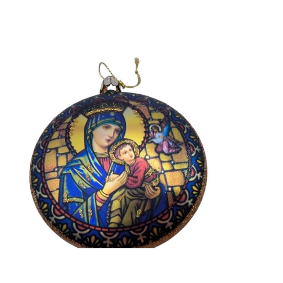 Glass Ornament Featuring Vibrant Madonna & Child Design With Intricate Stained G - Picture 9 of 10